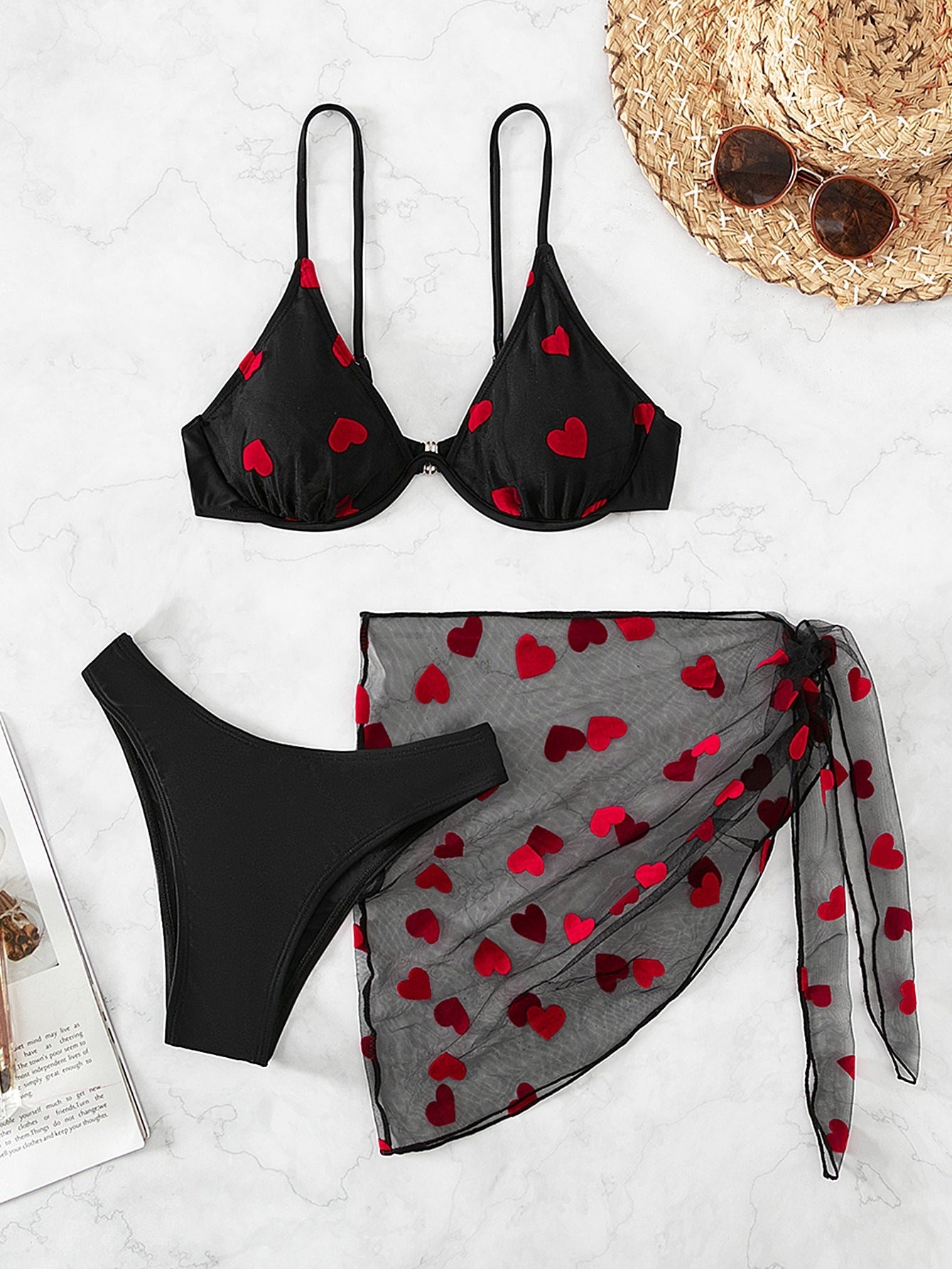 Solid-color polka-dot swimsuit