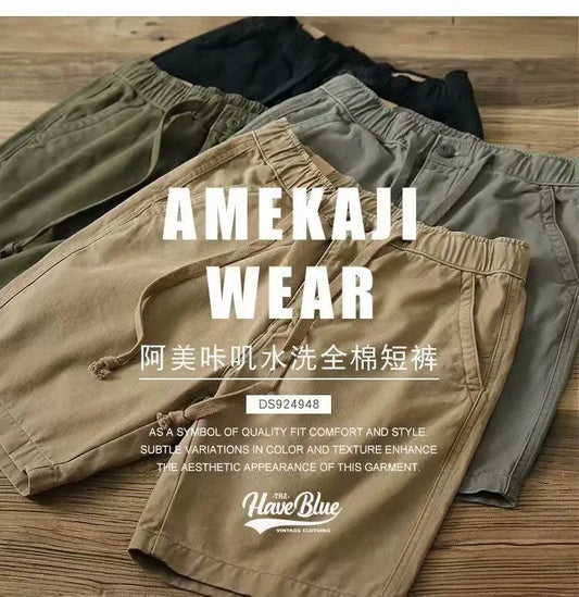 2024 New Summer American Retro Outdoor Hip Hop Men's Fashion Elastic Waist Zipper Minimalist Beach Leisure High Street Shorts