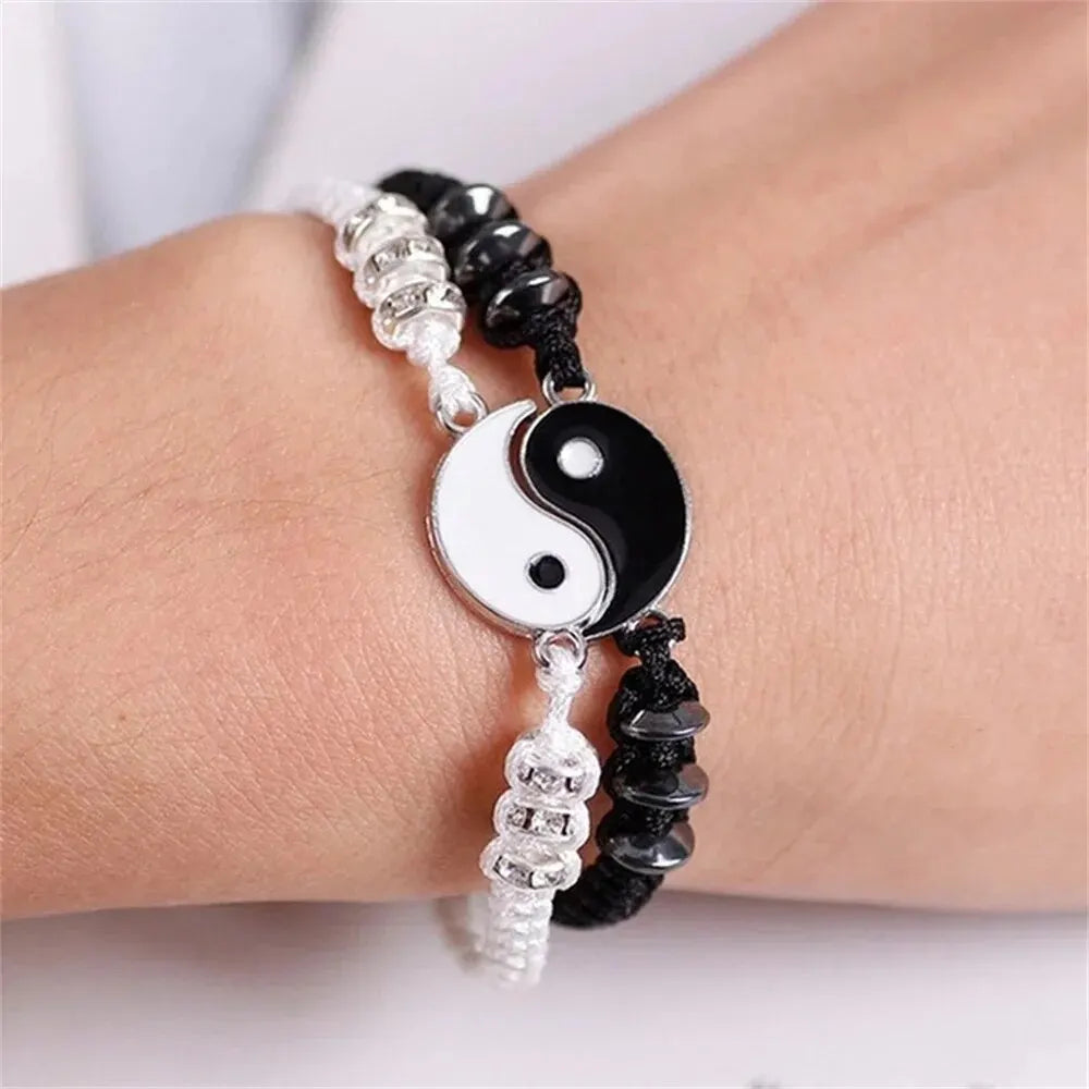 2 PC Couple Black & White Tai Chi Bracelet Set