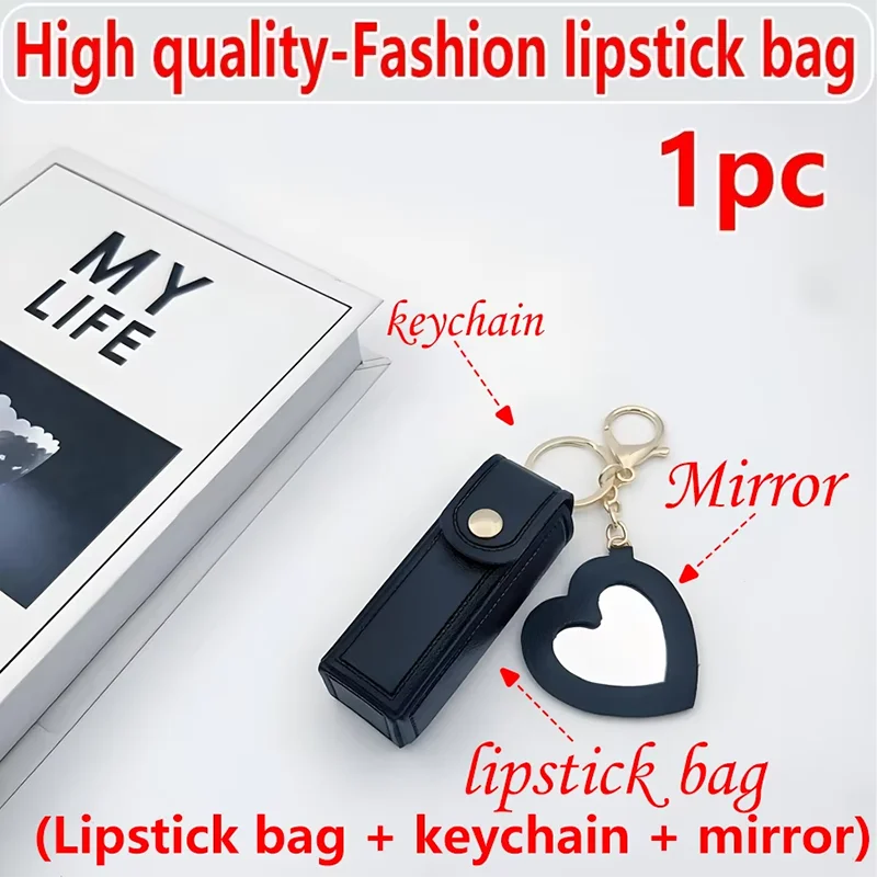 Various colors available, heart-shaped mirror portable mini lipstick bag, portable lipstick bag with mirror, small cosmetic bag,