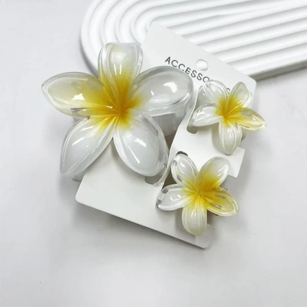 3Pcs/Set Hawaiian Flower Gradient Hair Claws Ponytail Cip Plumeria Flower Shark Clip Barrettes Hairpins For Women Girl