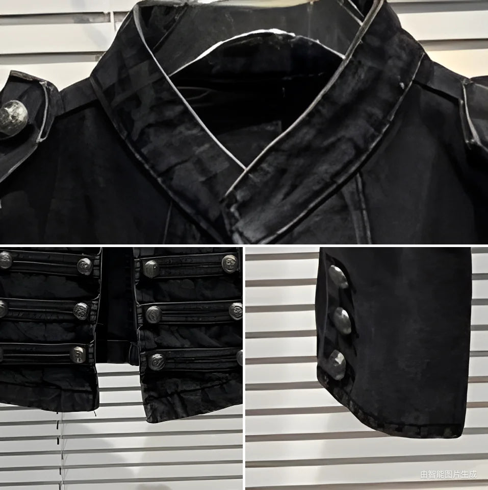 Punk Style Black Stand Up Collar Denim Jackets Vintage Washed Motor Coat For Women 2025 Autumn New Loose Long Sleeve Outerwear