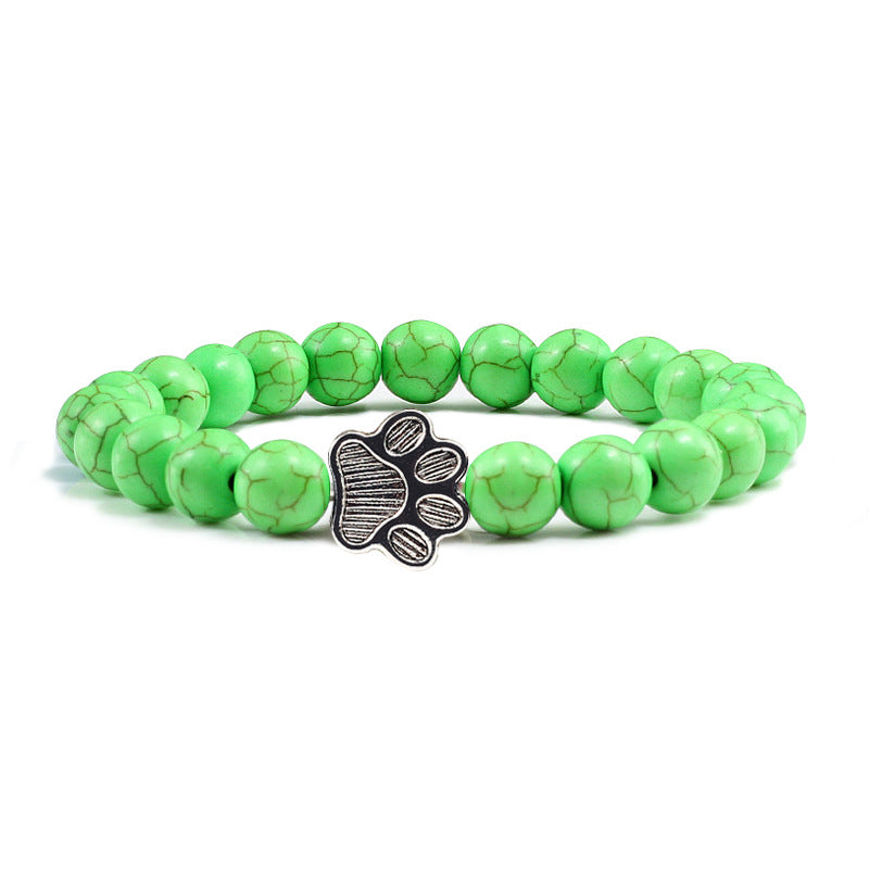 White Porcelain Cat Paw Bracelet with Turquoise Beads