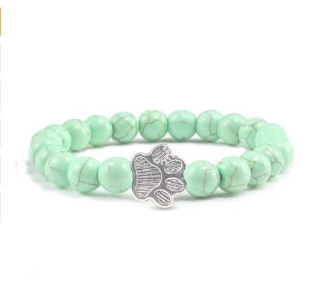 White Porcelain Cat Paw Bracelet with Turquoise Beads