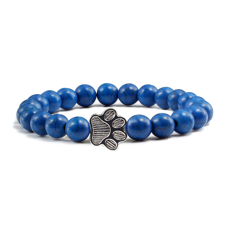 White Porcelain Cat Paw Bracelet with Turquoise Beads