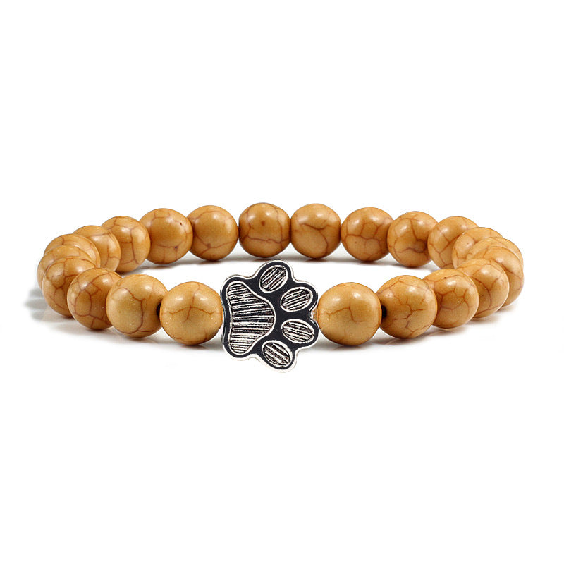 White Porcelain Cat Paw Bracelet with Turquoise Beads