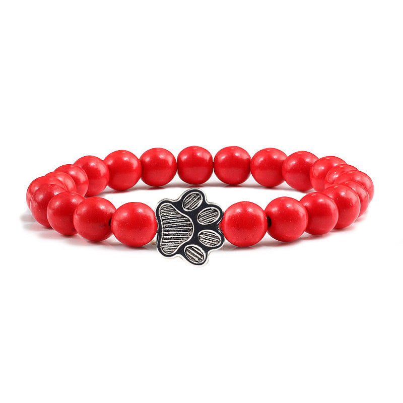 White Porcelain Cat Paw Bracelet with Turquoise Beads