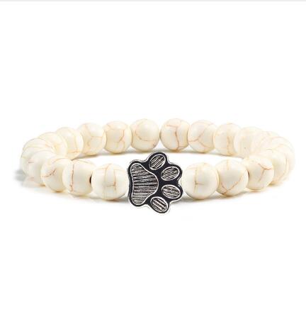 White Porcelain Cat Paw Bracelet with Turquoise Beads
