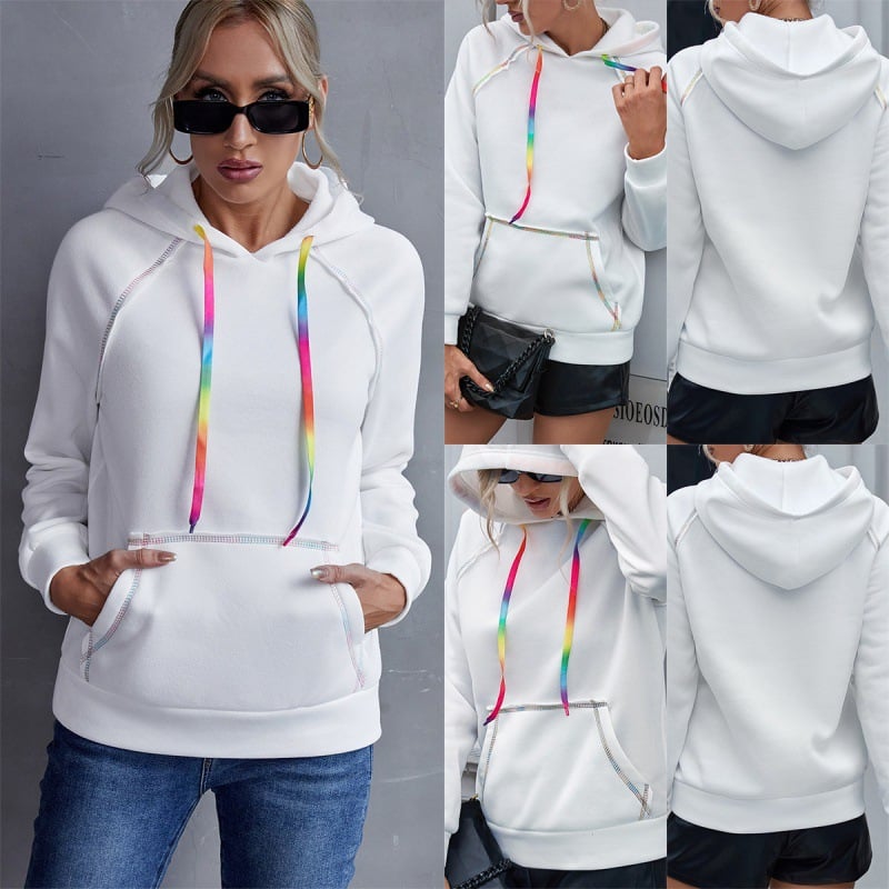 Rainbow Color Block Hooded Sweater Jacket Top