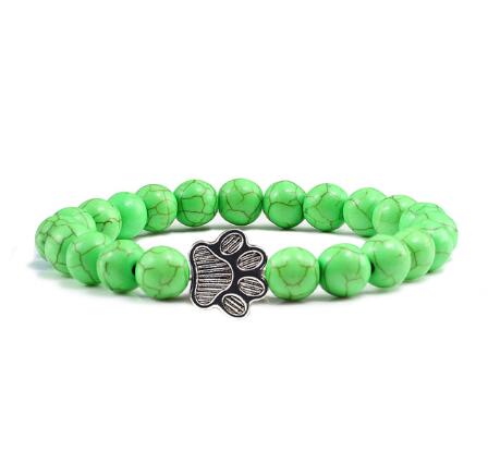 White Porcelain Cat Paw Bracelet with Turquoise Beads