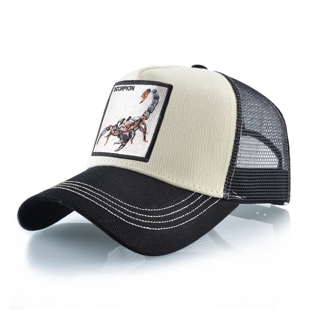 K Four Season Men's Trucker Caps With Scorpion Patch Snapback Hip Hop Baseball Cap For Women Adjustable Unisex Baseball Hats