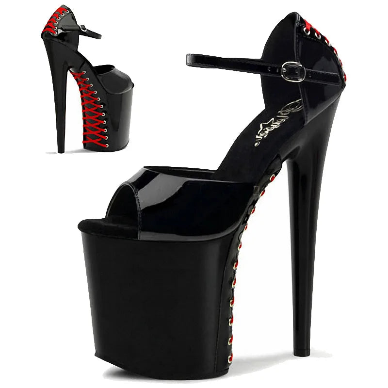 Black Platform Lace up Sexy Exotic Dancer Shoes Strip Dance Pole Dance 20 cm Fashionable High-heeled Sandals