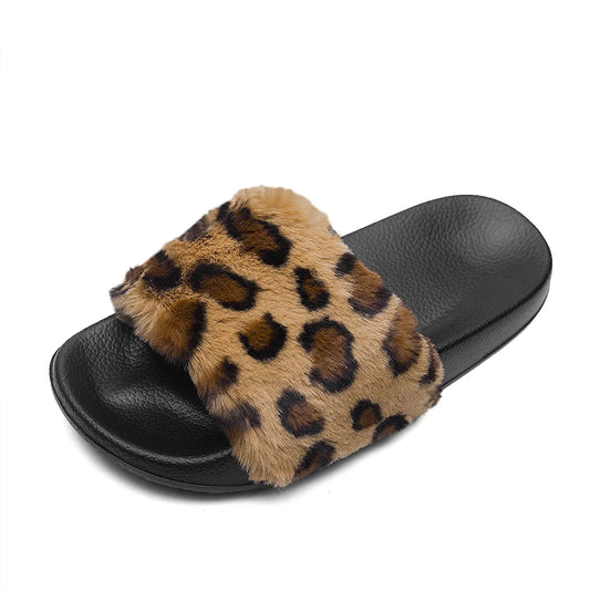 New Model Flat Brand Fashion Luxury Designer Leopard Plush slippers Women Slides Sandals Wholesale High Quality Ladies Chaussure