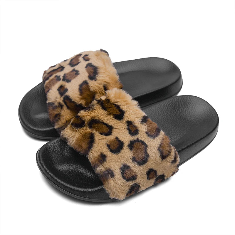New Model Flat Brand Fashion Luxury Designer Leopard Plush slippers Women Slides Sandals Wholesale High Quality Ladies Chaussure