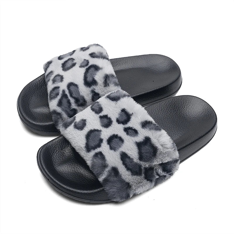 New Model Flat Brand Fashion Luxury Designer Leopard Plush slippers Women Slides Sandals Wholesale High Quality Ladies Chaussure