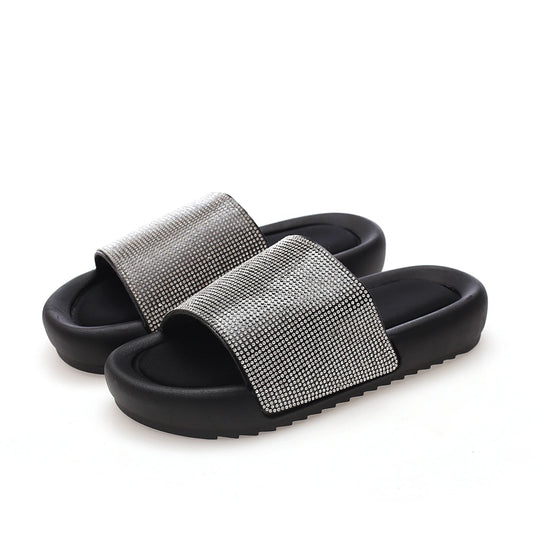 Outdoor Bling Decoration Flat Women Sandals Outdoor Slides Slippers for Ladies Women Flat Sandals