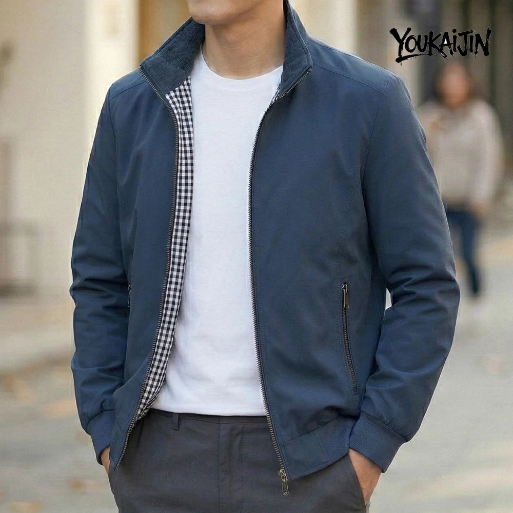 Korean Spring Autumn Casual Solid Fashion Slim Bomber Jacket Men Overcoat Stand Collar Jackets Men's Jacket S-6XL Top