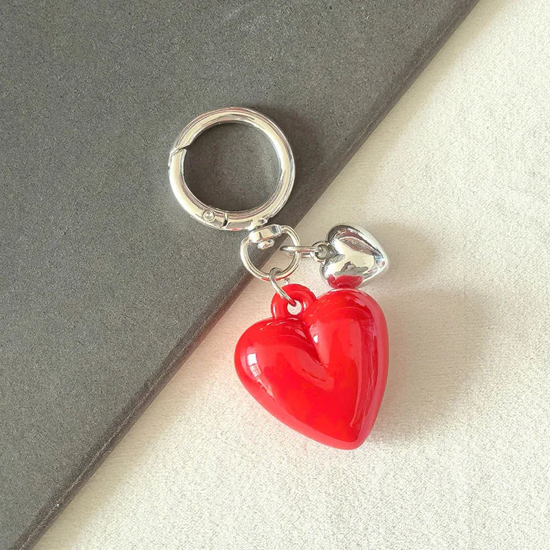 Y2K Black Transparent Puffy Heart Charms Keychain Grunge Fashion Bag Backpacks Hanging Ornament Car Key Chain for Women