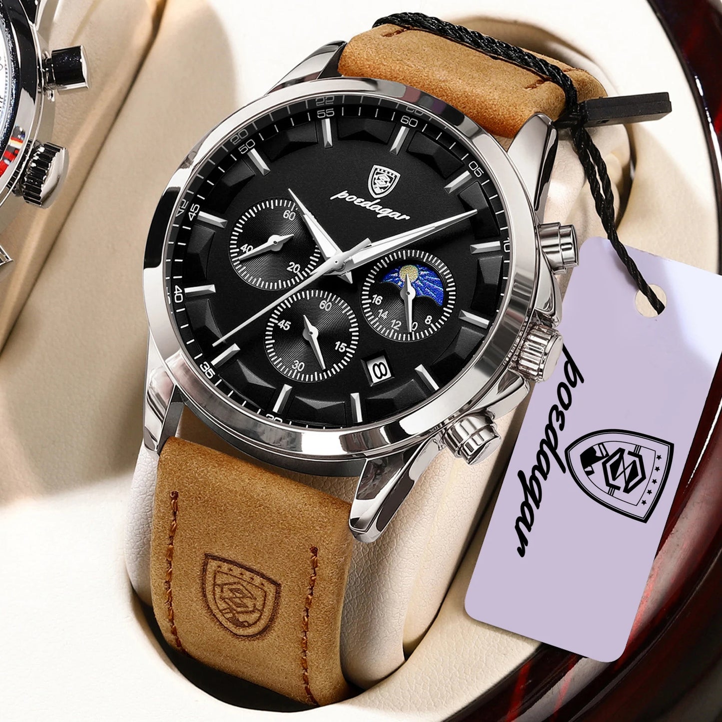 POEDAGAR Fashion Business Men Quartz Watch Waterproof Chronograph Luminous Date Man Wristwatch Leather Men's Watches Clock Reloj