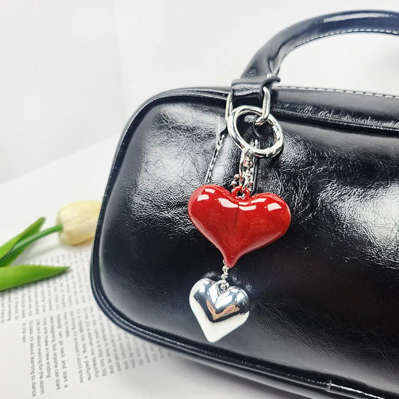 Y2K Black Transparent Puffy Heart Charms Keychain Grunge Fashion Bag Backpacks Hanging Ornament Car Key Chain for Women