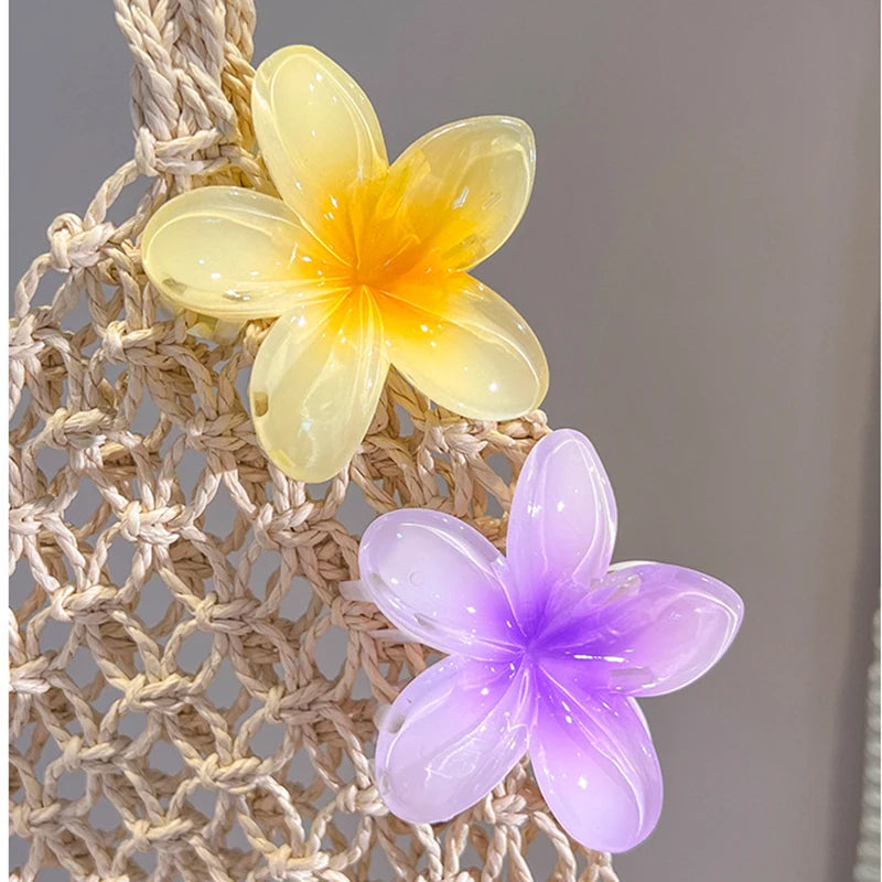 6-Pack Elegant Acrylic Plumeria Wer Claws, Large Colorful Hawaiian Hair Clips Women, Strong Grip For Weddings, Parties, Beach,