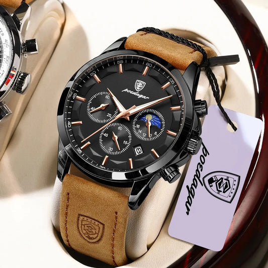 POEDAGAR Fashion Business Men Quartz Watch Waterproof Chronograph Luminous Date Man Wristwatch Leather Men's Watches Clock Reloj