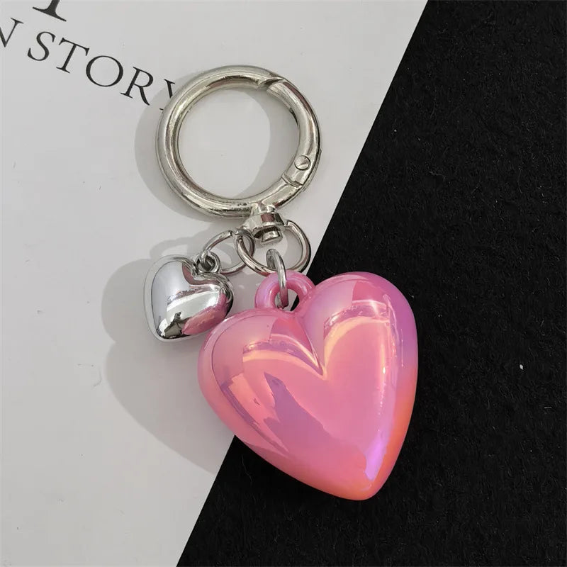 Y2K Black Transparent Puffy Heart Charms Keychain Grunge Fashion Bag Backpacks Hanging Ornament Car Key Chain for Women