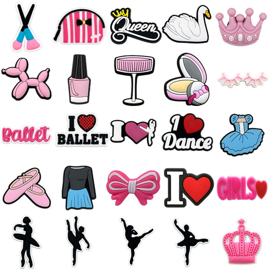 1/25PCS Pink Ballet Shoe Charms Swan Lipstick Perfume Shoe Accessories fit Women Gril Shoe Decoration Pins for Clogs Sneakers