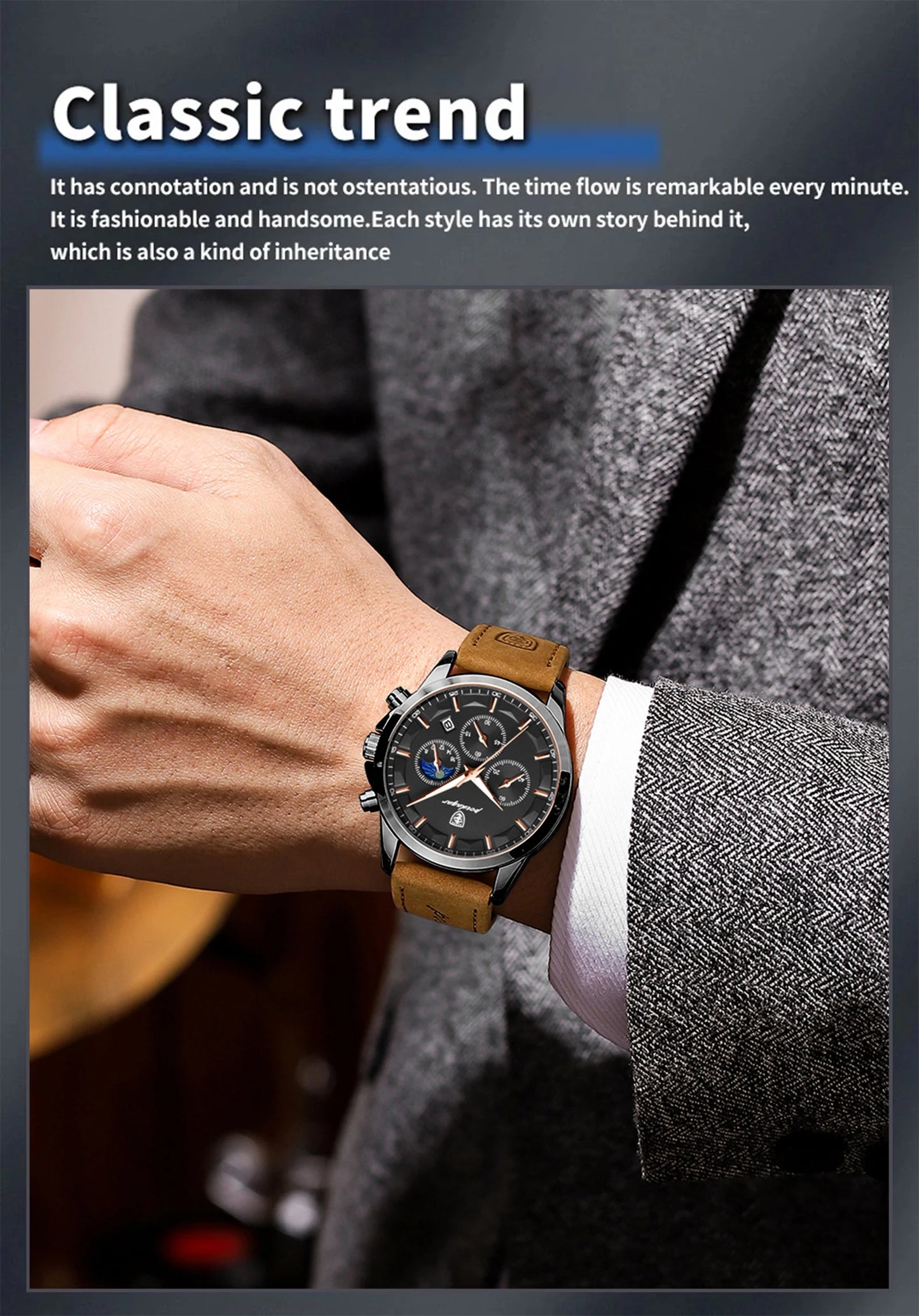 POEDAGAR Fashion Business Men Quartz Watch Waterproof Chronograph Luminous Date Man Wristwatch Leather Men's Watches Clock Reloj