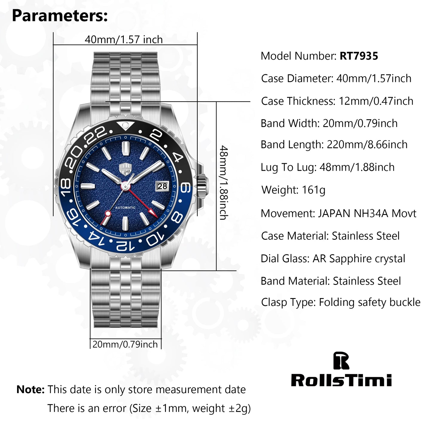 2026 New Rollstimi Diving GMT Mens Watches AR  Sapphire crystal Luxury Automatic Watch For Men Stainless steel Mechancial Watch