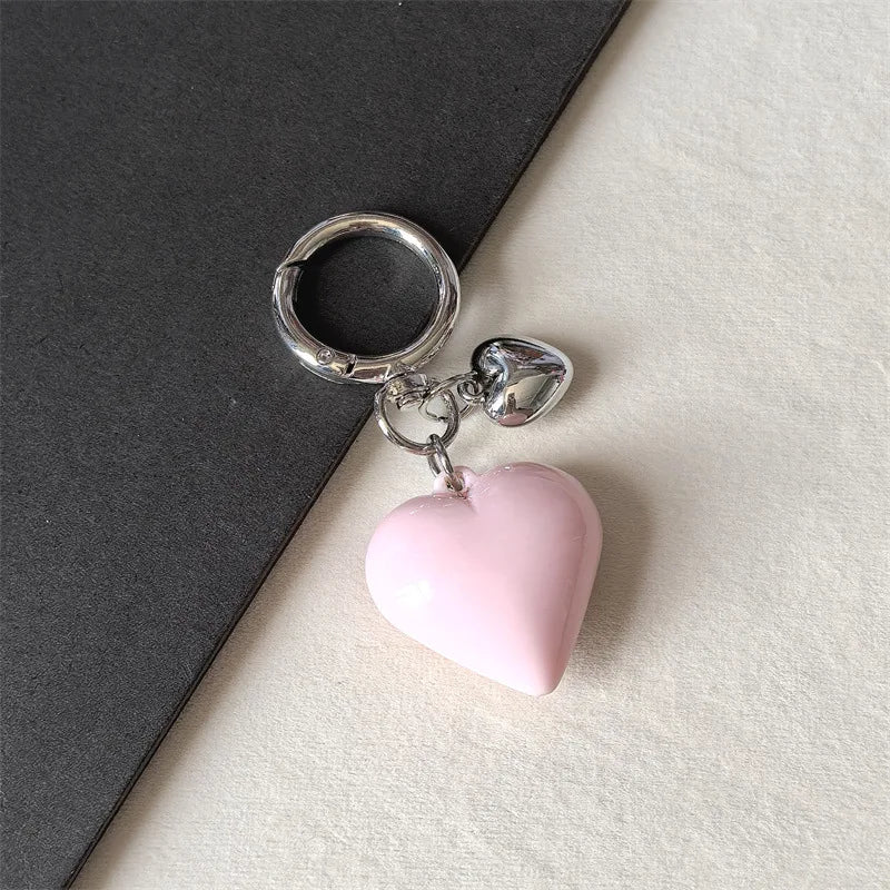 Y2K Black Transparent Puffy Heart Charms Keychain Grunge Fashion Bag Backpacks Hanging Ornament Car Key Chain for Women