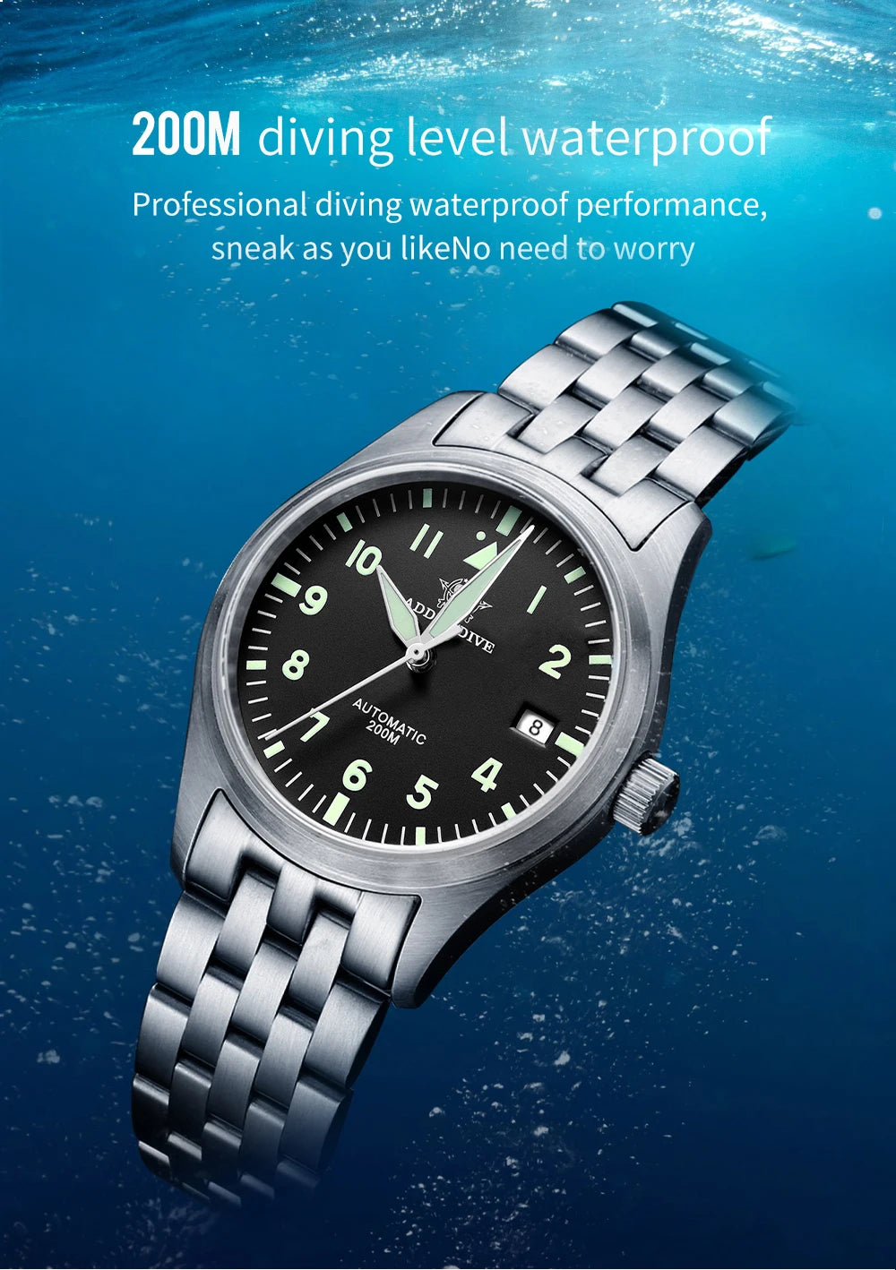 ADDIESDIVE Watches For Men Luxury Business Leisure Automatic Mechanical Men's Watch Fluorescent Waterproof 8215 316L Stainless