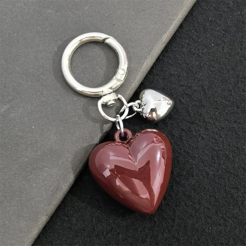 Y2K Black Transparent Puffy Heart Charms Keychain Grunge Fashion Bag Backpacks Hanging Ornament Car Key Chain for Women