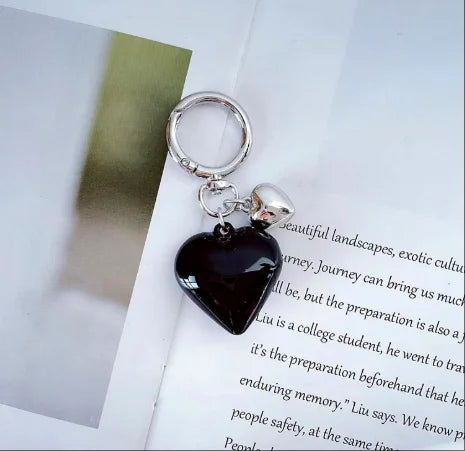 Y2K Black Transparent Puffy Heart Charms Keychain Grunge Fashion Bag Backpacks Hanging Ornament Car Key Chain for Women
