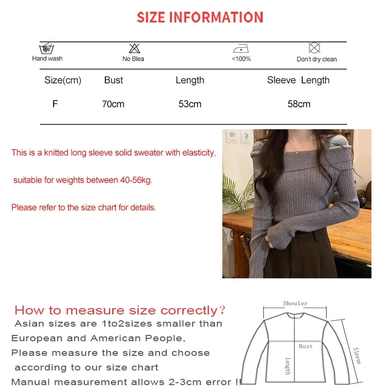 Solid Sexy Slim Off Shoulder Slash Neck Long Sleeve Knitting Sweater Women Jumpers Office Fashion New