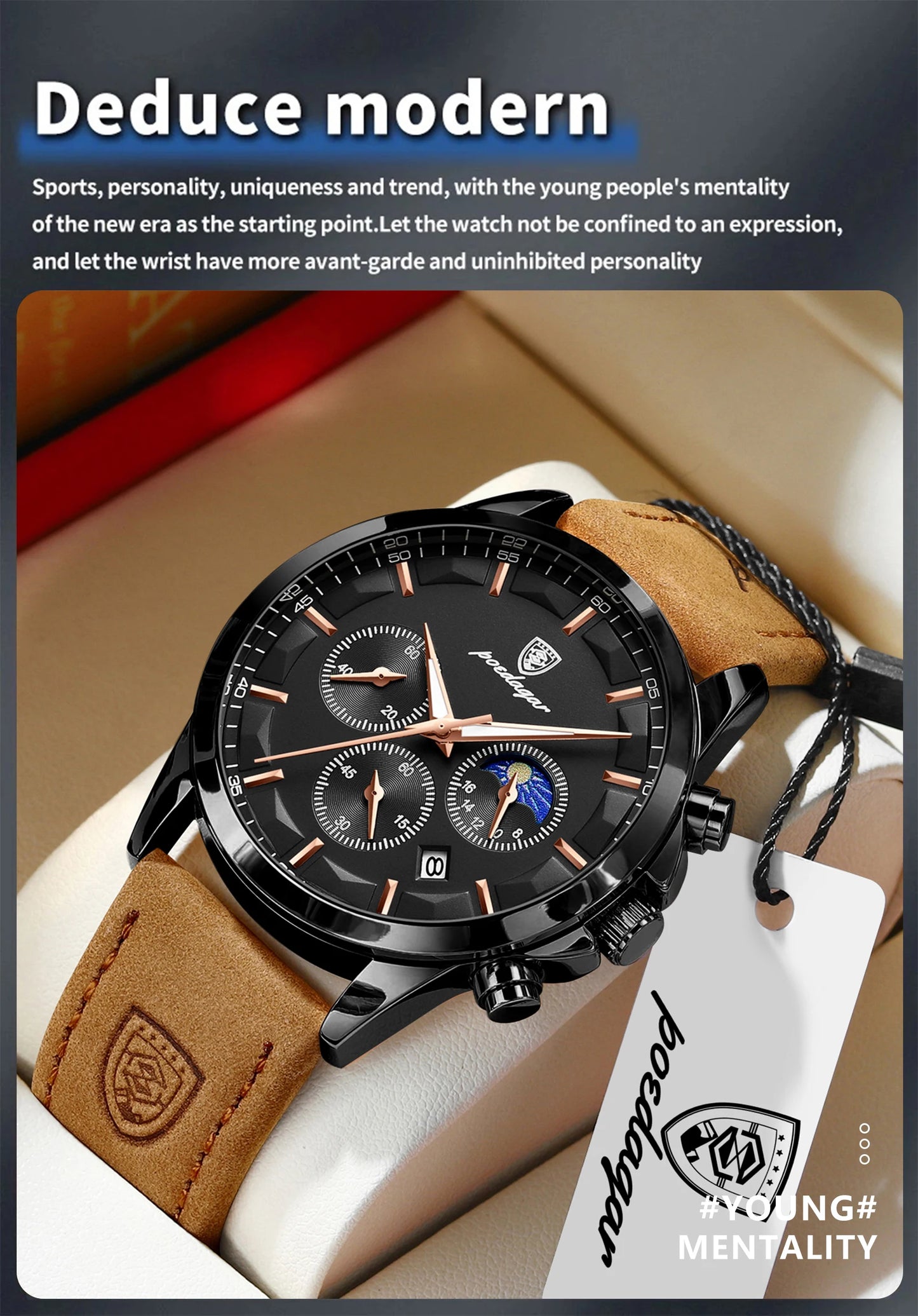 POEDAGAR Fashion Business Men Quartz Watch Waterproof Chronograph Luminous Date Man Wristwatch Leather Men's Watches Clock Reloj