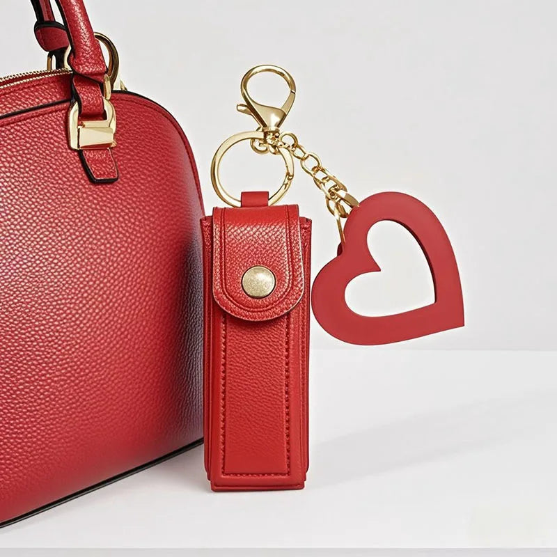 Various colors available, heart-shaped mirror portable mini lipstick bag, portable lipstick bag with mirror, small cosmetic bag,