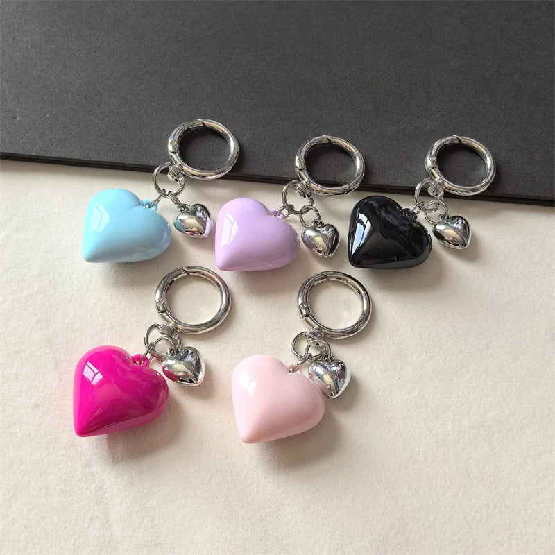 Y2K Black Transparent Puffy Heart Charms Keychain Grunge Fashion Bag Backpacks Hanging Ornament Car Key Chain for Women