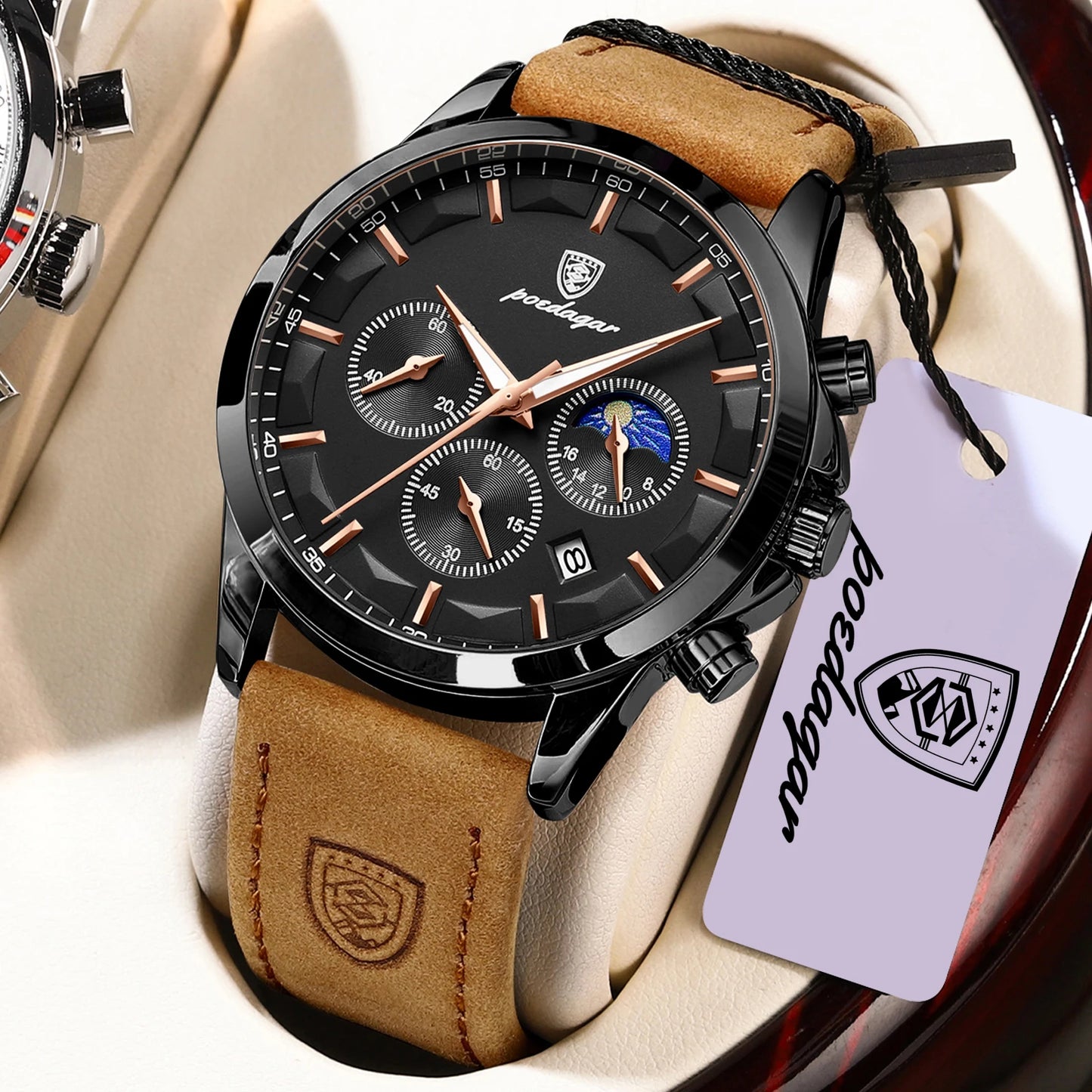 POEDAGAR Fashion Business Men Quartz Watch Waterproof Chronograph Luminous Date Man Wristwatch Leather Men's Watches Clock Reloj