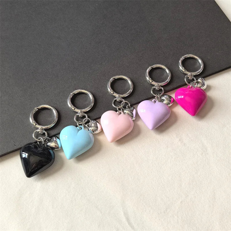 Y2K Black Transparent Puffy Heart Charms Keychain Grunge Fashion Bag Backpacks Hanging Ornament Car Key Chain for Women
