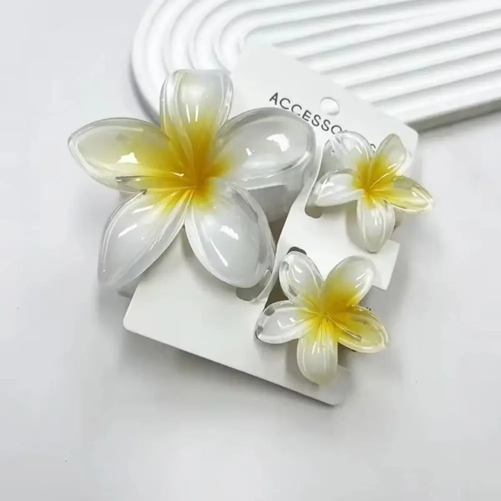 3Pcs/Set Hawaiian Flower Gradient Hair Claws Ponytail Cip Plumeria Flower Shark Clip Barrettes Hairpins For Women Girl