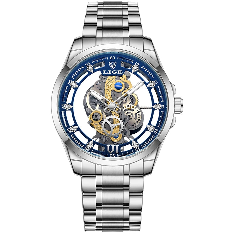 2026 LIGE Men Watch Skeleton Automatic Quartz Watch Gold Skeleton Vintage Man Watch Mens Watches Top Brand Luxury часы мужские