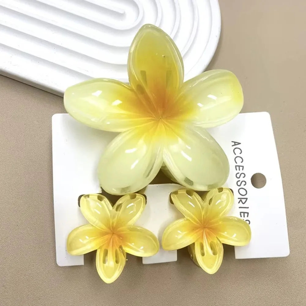 3Pcs/Set Hawaiian Flower Gradient Hair Claws Ponytail Cip Plumeria Flower Shark Clip Barrettes Hairpins For Women Girl