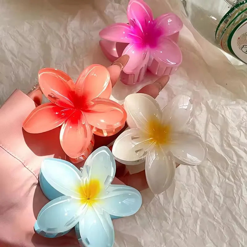 6-Pack Elegant Acrylic Plumeria Wer Claws, Large Colorful Hawaiian Hair Clips Women, Strong Grip For Weddings, Parties, Beach,