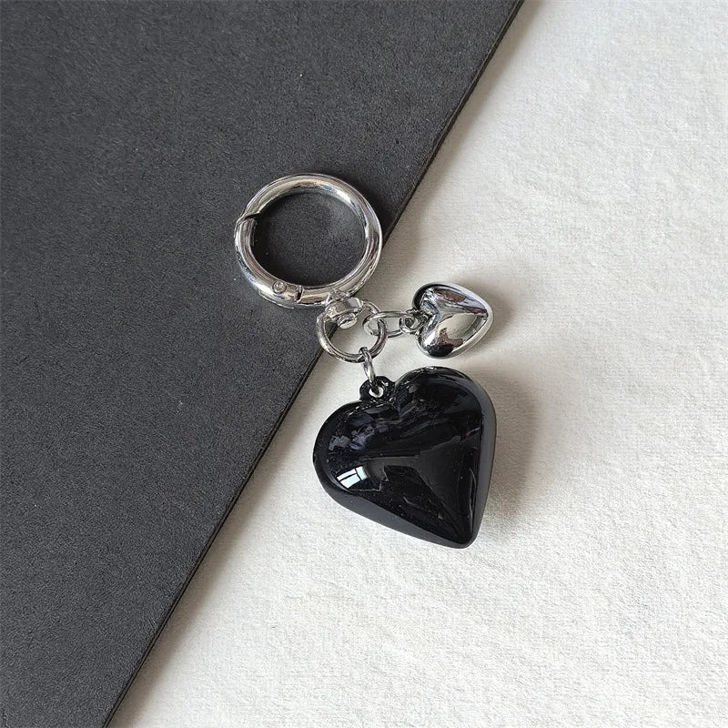 Y2K Black Transparent Puffy Heart Charms Keychain Grunge Fashion Bag Backpacks Hanging Ornament Car Key Chain for Women