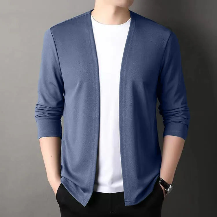 New Slim Fit Cardigan for Men, Thin Spring and Autumn Outerwear, Long Sleeve Casual Trendy Versatile Pure Color Slim Fit Autumn