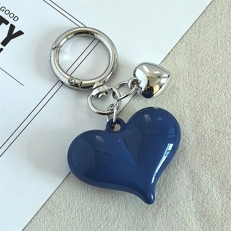 Y2K Black Transparent Puffy Heart Charms Keychain Grunge Fashion Bag Backpacks Hanging Ornament Car Key Chain for Women