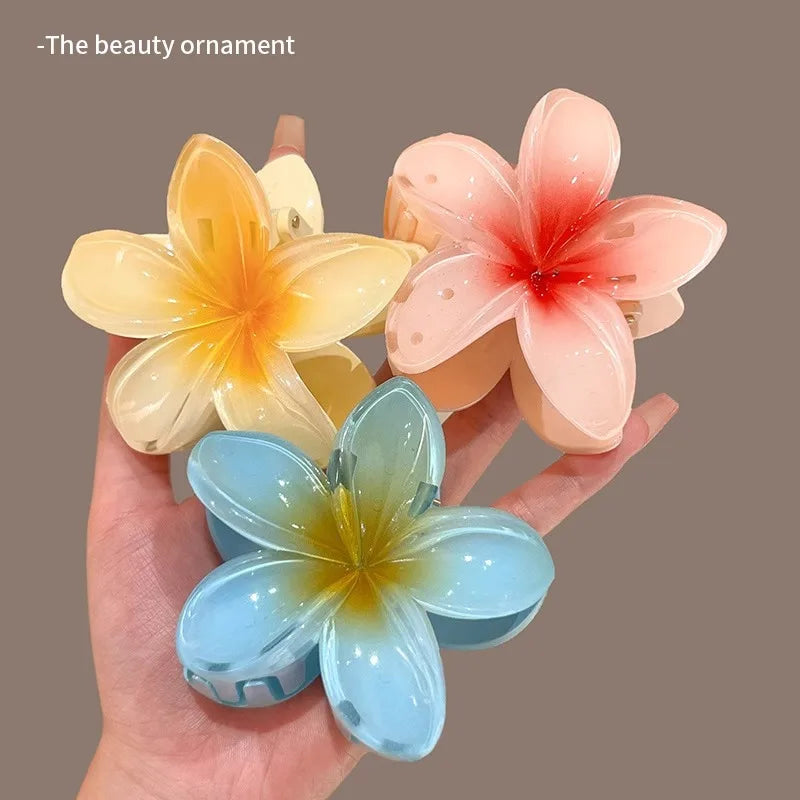 6-Pack Elegant Acrylic Plumeria Wer Claws, Large Colorful Hawaiian Hair Clips Women, Strong Grip For Weddings, Parties, Beach,