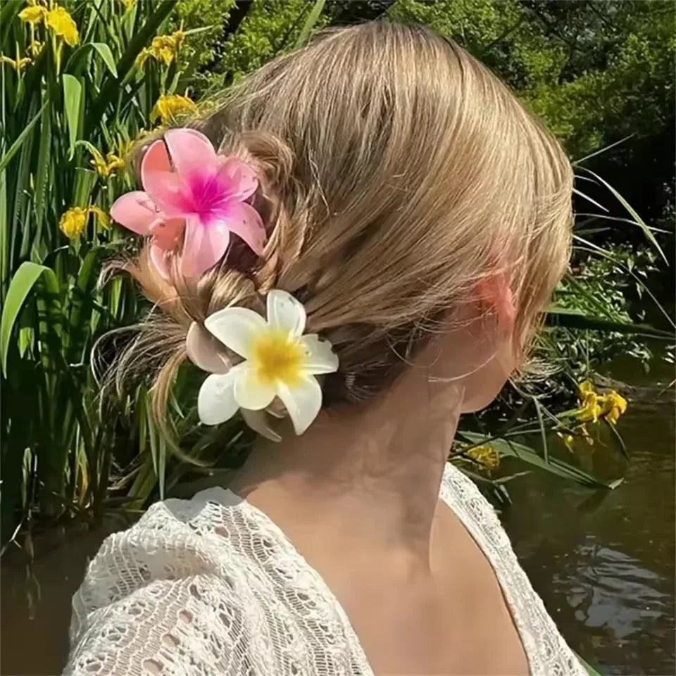 6-Pack Elegant Acrylic Plumeria Wer Claws, Large Colorful Hawaiian Hair Clips Women, Strong Grip For Weddings, Parties, Beach,