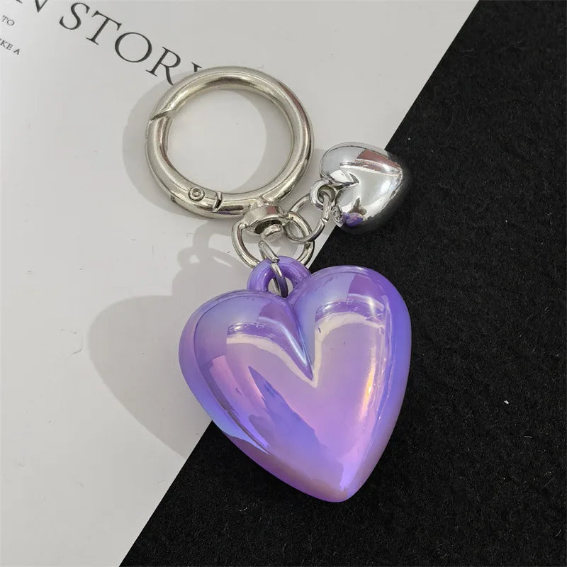 Y2K Black Transparent Puffy Heart Charms Keychain Grunge Fashion Bag Backpacks Hanging Ornament Car Key Chain for Women